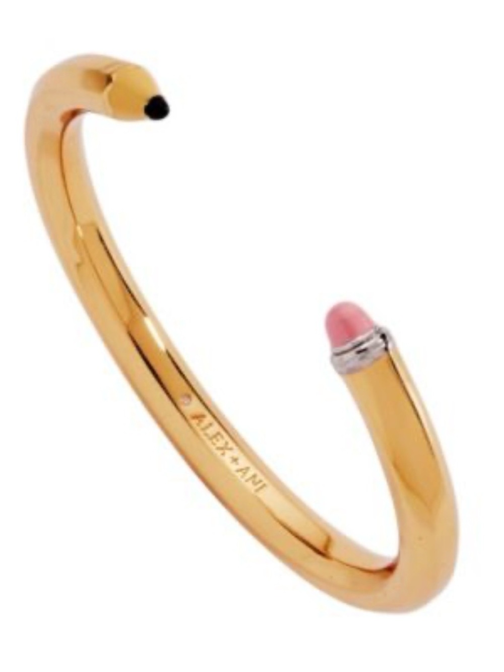 Alex and Ani Gold Cuff Bracelet with Pink Pencil Tip Accent